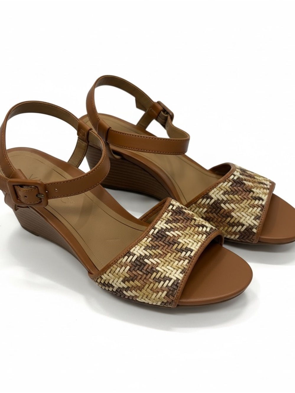Vionic Clarita Brown Woven Strap Orthotic Wedge Sandals